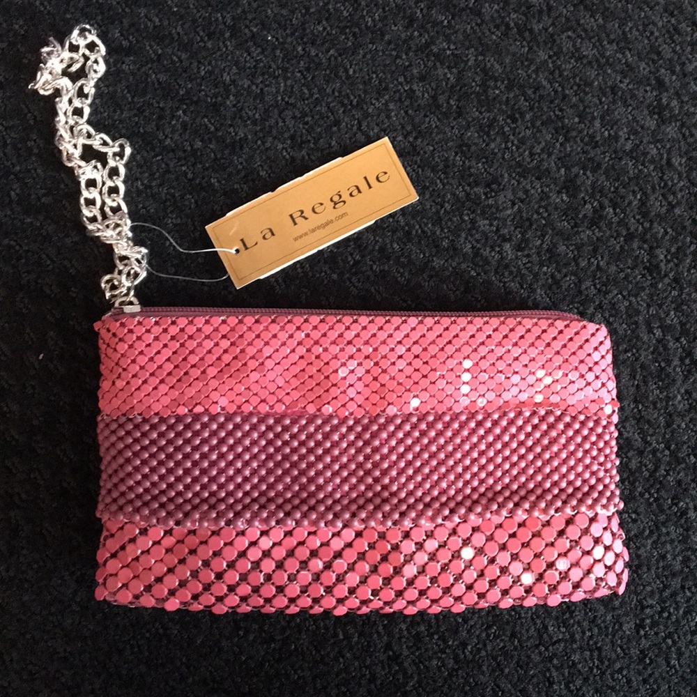La Regale Fuchsia Pink Metal Mesh Wristlet